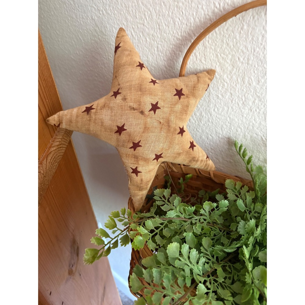 Primitive Rustic Fabric Star Tree Topper Tea Stained Americana Country Decor 9in